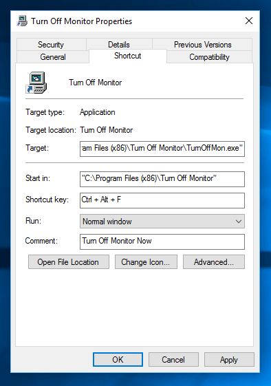 Assign Keyboard Shortcut to Turn Off Monitor Desktop Shortcut