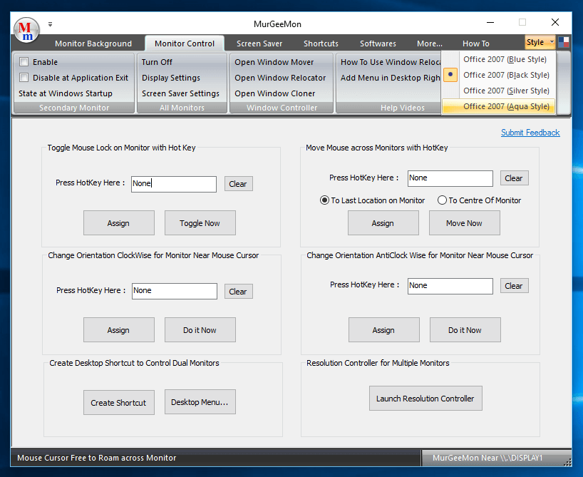 Control Mouse Cursor and Application Windows on a Dual or Multiple Monitor Windows Computer