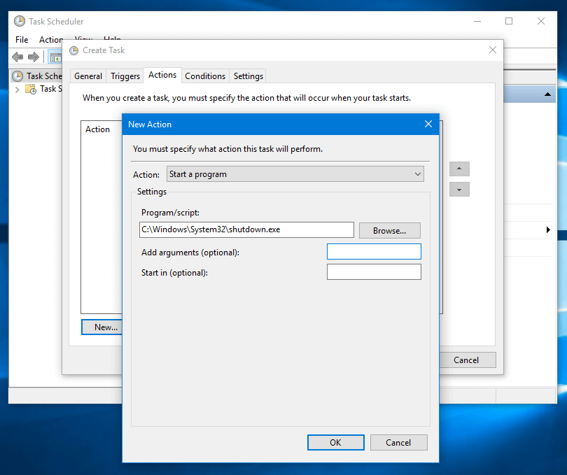 Creating a Shutdown Task in Windows Task Scheduler