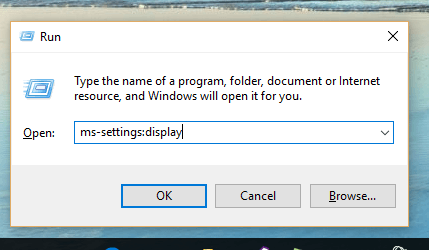 Display Settings Command Line Shortcut on Windows 10