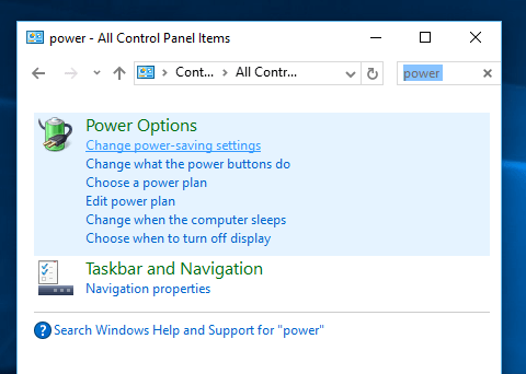 Power Settings of a Windows Computer from Control Panel