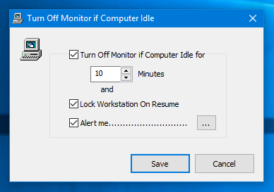 Screen to Configure Turn Off Monitor Action if Computer Idle