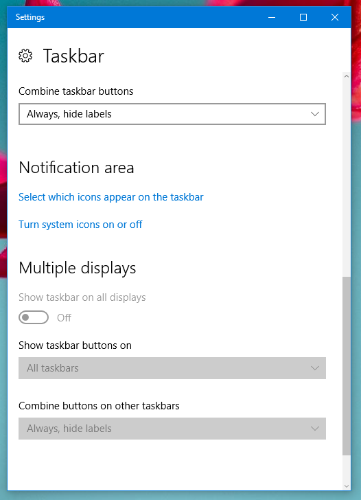 Personalize Notification Area and Taskbar on Multiple Displays in Windows 10