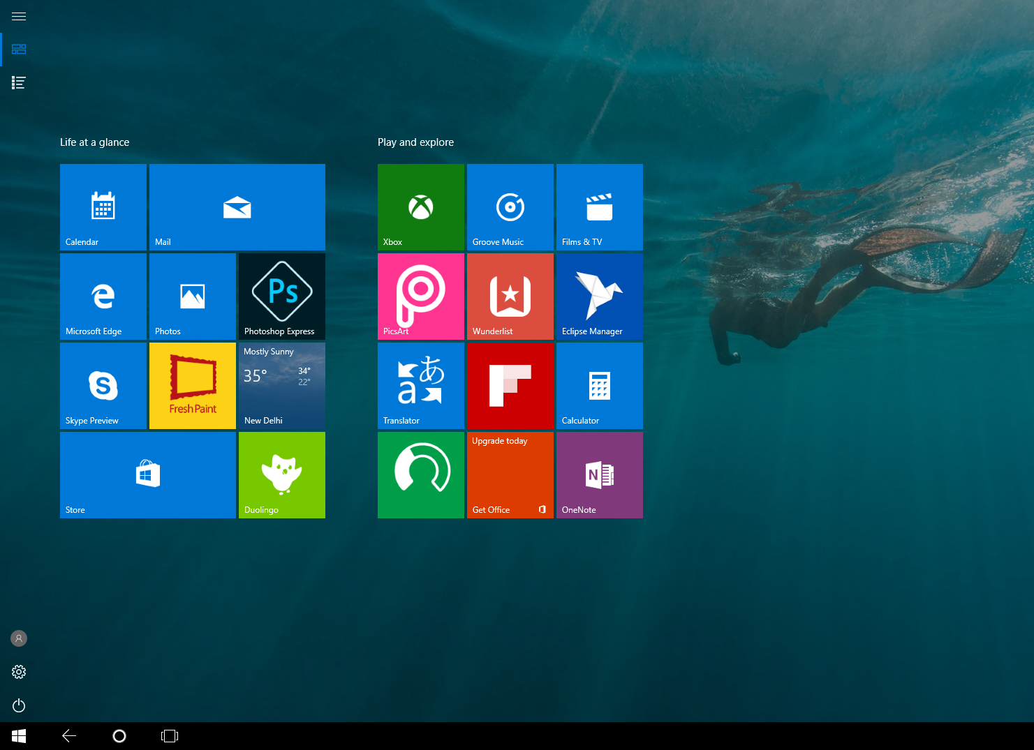 Tablet Mode Display in Windows 10